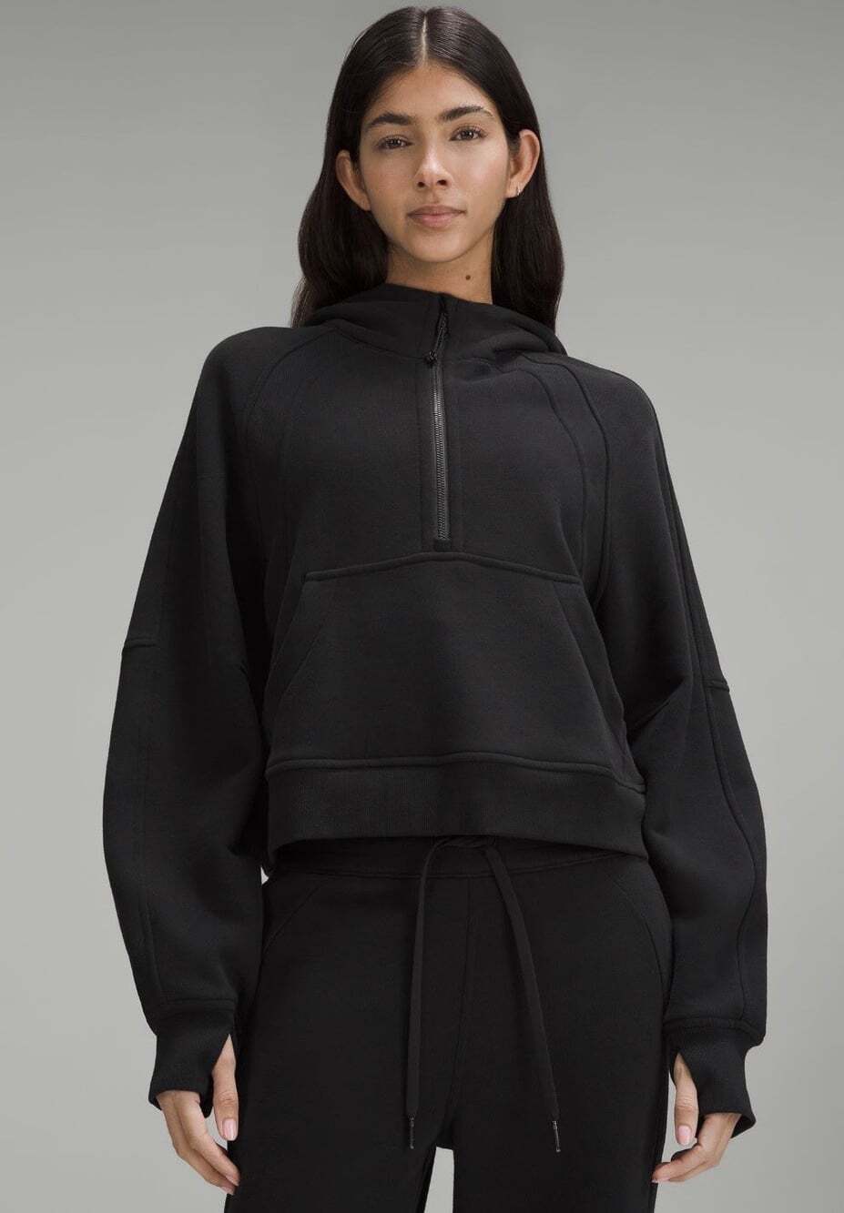 Lululemon Scuba Oversized Cropped BLACK Pullover Hoodie Half-Zip Women's M/L